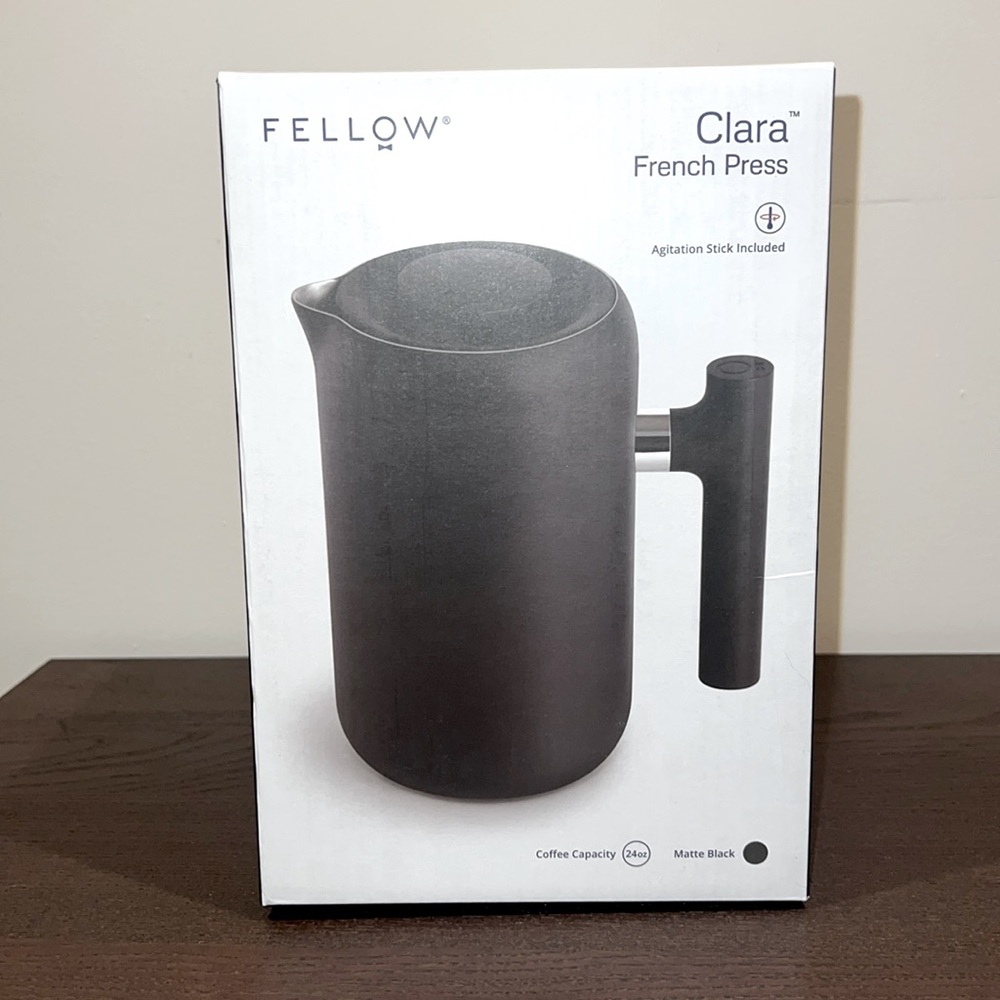 Fellow Clara Matte Black French Press with Wooden Handle NEW IN BOX